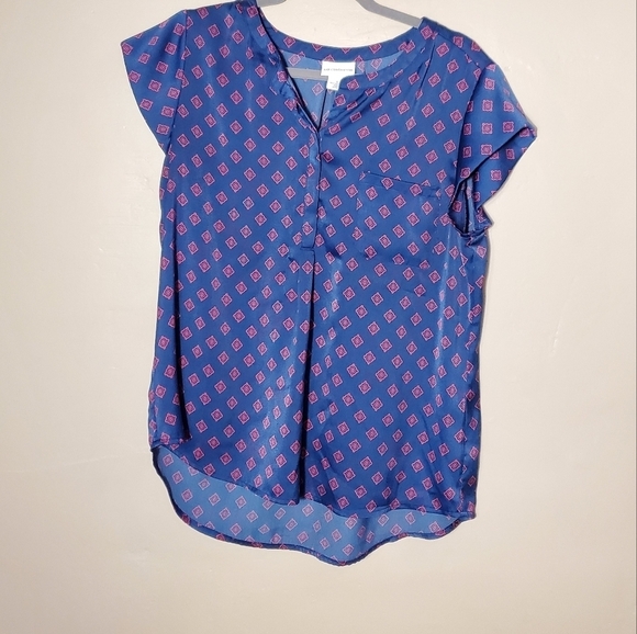 Liz Claiborne Navy and Red Silky Feel Blouse Size Large - Picture 2 of 8